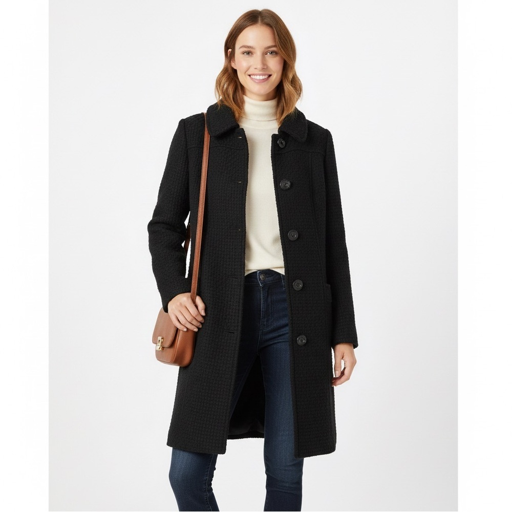 MILLY New York Textured Weave Black Size 8 Collared Pea Coat